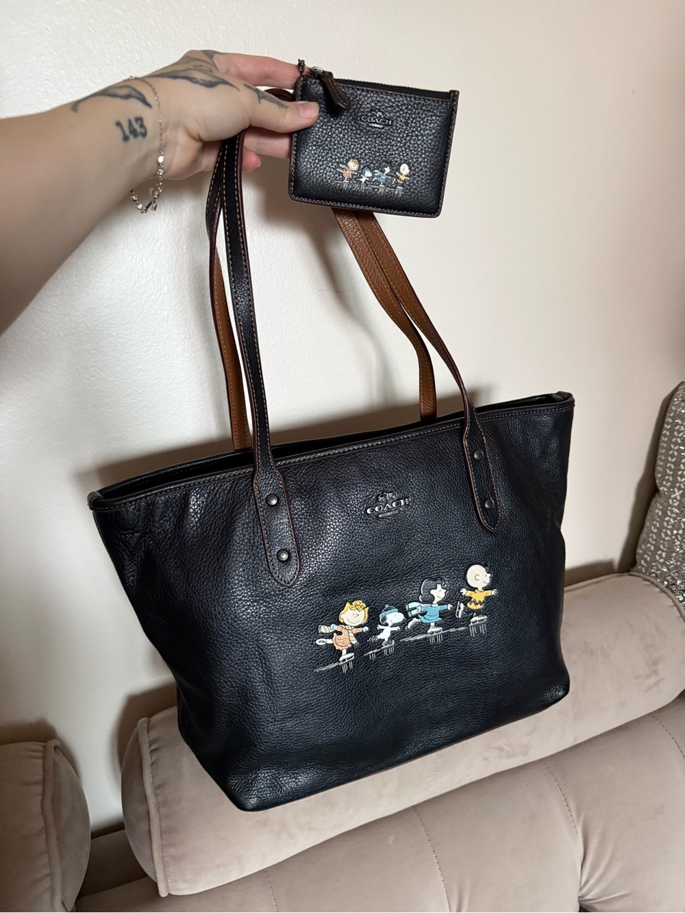 Coach Black Leather Tote with card holder